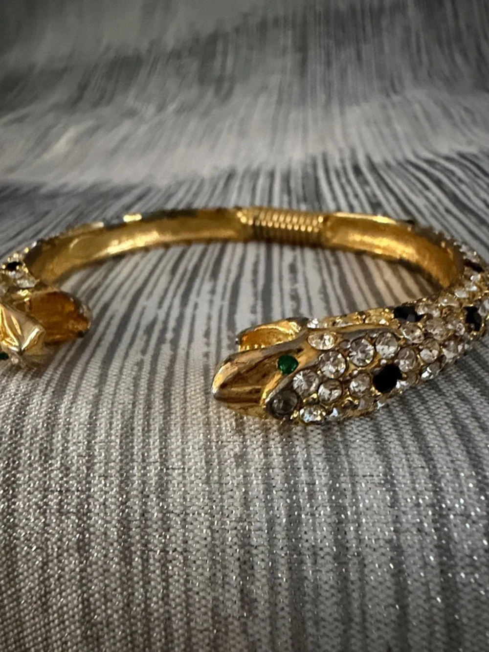 Vintage Kenneth Lane Gold Double-Headed Serpent Cuff Bracelet - Green Accent - Picture 7 of 7